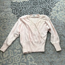 Vintage Dana Ashley Silk Angora Knit Pearled Wrap Sweater Pink Medium