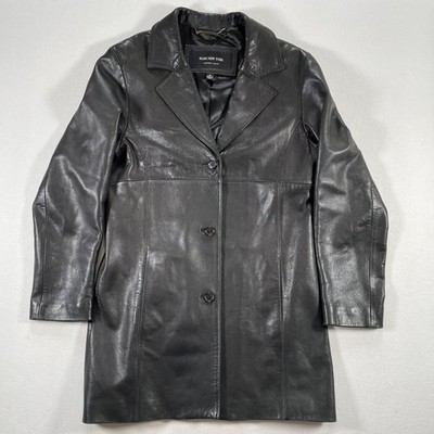 Vintage Andrew Marc New York Leather Jacket Womens Medium Black Long Soft Trench