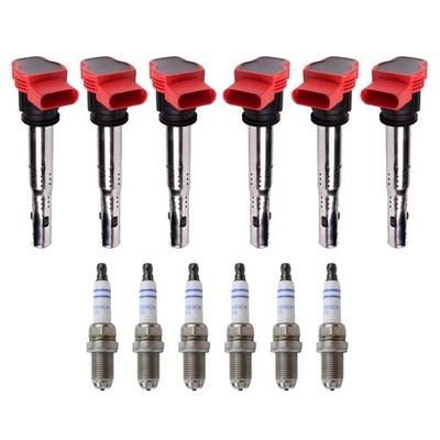 Eldor 6 Ignition Coils Bosch Nickel Spark Plugs Kit for A4 A6 Quattro 3.2L V6