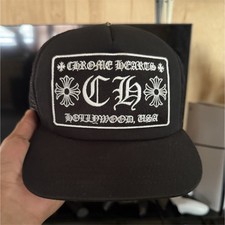 Chrome Hearts Hollywood USA Black Trucker Hat Cap Mesh Back Cross Logo One Size