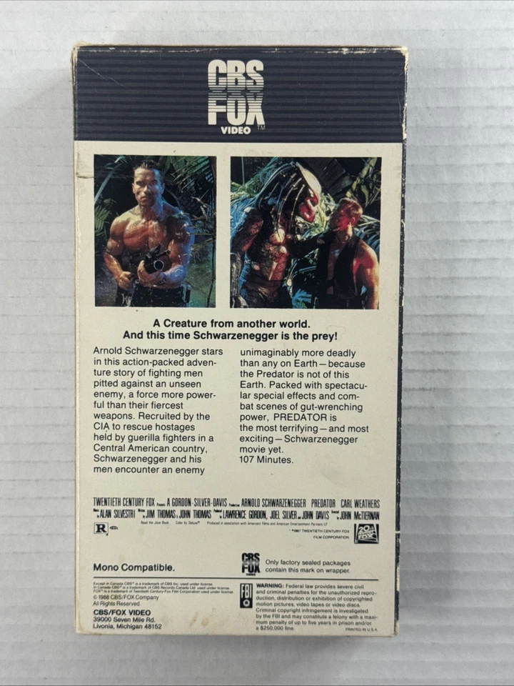 “ Predator” 1988 (VHS) Starring Arnold Schwarzenegger - Image 2 of 3