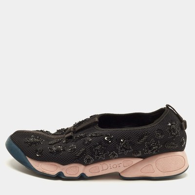 Dior Fusion Size 39 Black Mesh Crystal Embellished Slip On Sneakers
