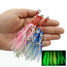 3pairs Big Game Jig Double Assist Hook Luminous Octopus Fishing Hooks 1/0#-9/0#