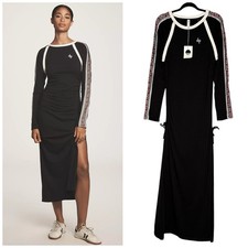 NWT Anthropologie Daily Practice Long Sleeve Ruched Black Onyx Midi Dress Sz: M
