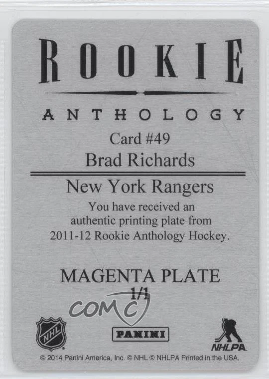 2011-12 Panini Rookie Anthology Printing Plate Magenta 1/1 Brad Richards #49 g5j - Image 2 of 3
