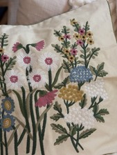 Embroidered Botanical Pillow Cover Decor 18 X18  Florals Canvas Cottagecore