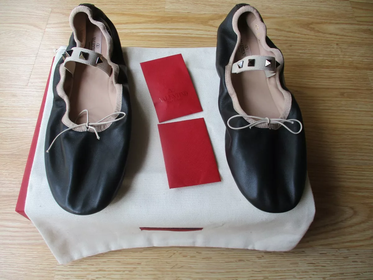Rockstud leather ballet flats