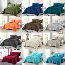 HST Velvet Quilted 5 Piece Bed Spread Set Diamond Design Soft Lightweight