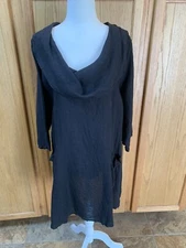 Match Point Women’s Pullover Top Tunic Size Large L Black 100% Linen Pockets