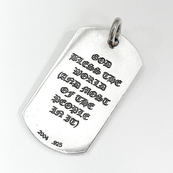 Chrome Hearts God Bless World Dog Tag Large Diamond Silver Chrome Hearts God Bless World Dog Tag Large Diamond Silver