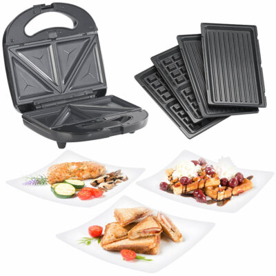 3in1-Sandwichmaker, Waffeleisen & Tischgrill, Anti-Haft, 800 Watt