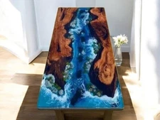 Ocean Wave Epoxy Resin Top Dining Table Kitchen Slab Countertop Wooden Furniture