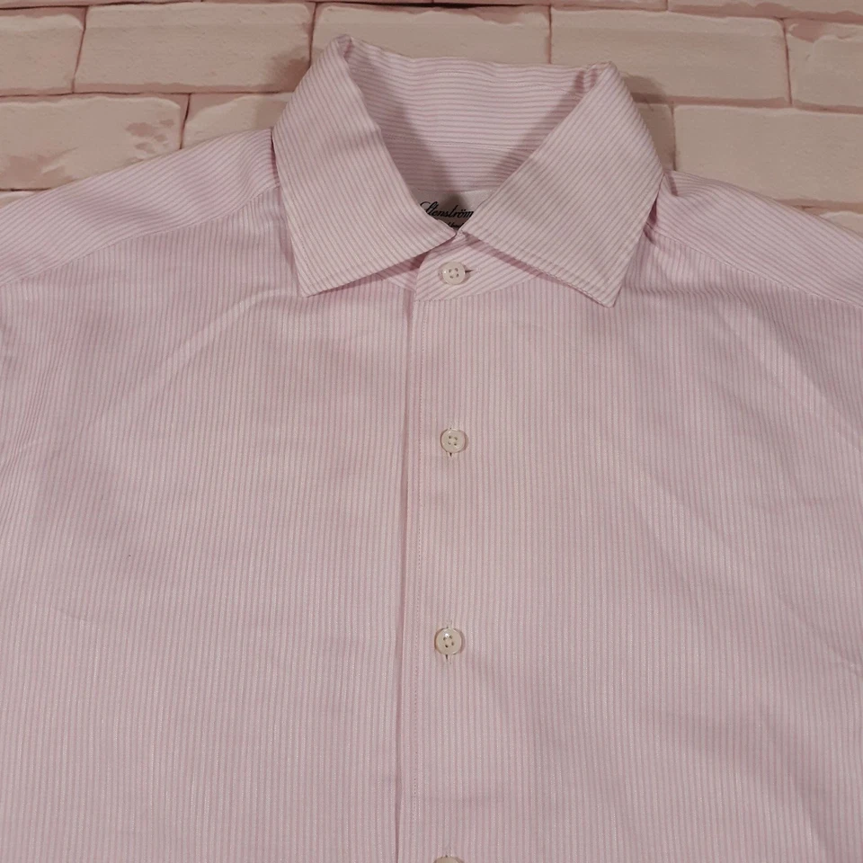 Stenstroms Dress Shirt Cotton Linen Blend Mens Large White With Pink Stripes - Image 3 of 4