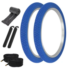 PRO+ TIRES 20 x 1.95 BLUE P-1171 W/ TUBES, RIM STRIPS, & TIRE LEVERS