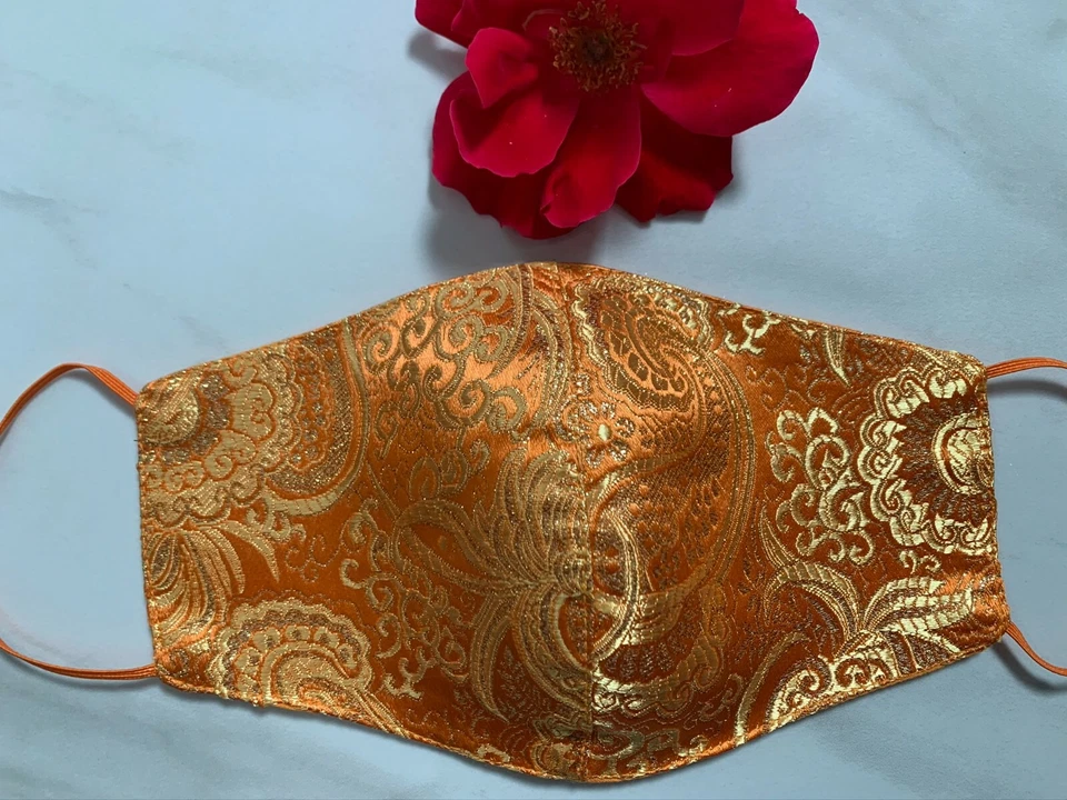 Mascarilla facial de seda naranja, 100%, mascarilla para mujer, reutilizable, lavable, artística, EE. UU. Foto 3 de 4