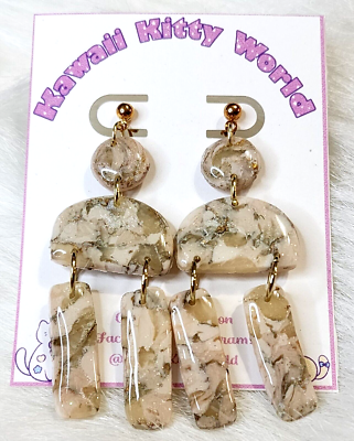 Minimalist Neutral Marble Effect Polymer Clay Earrings