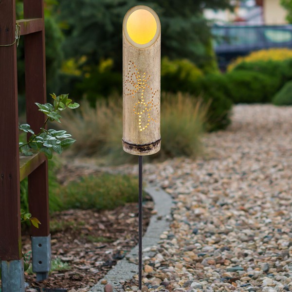 Solarleuchte AußEnleuchte Stecklampe Bambus GrüN Garten Led Lichteffekt Erdspieß-image