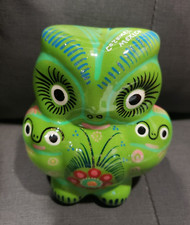 Talavera Mexican Folk Art Ceramic Pottery Multicolor Owls Momma Owl Baby Owls