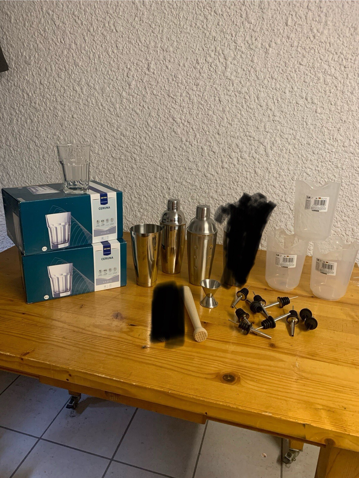 Mix Set Bar Cocktail Shaker Glasses Pourer New Ice Crusher Bifinett