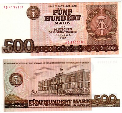 東ドイツ紙幣 1985年発行 500マルク「FALSCH」印入 Germany GERMANY DDR BANKNOTE 500 MARK 1985 P33 Forgery Original