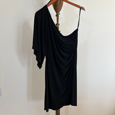 Bisou Bisou Size 16 Black One Shoulder Kimono Sleeve Side Ruched Mini Dress