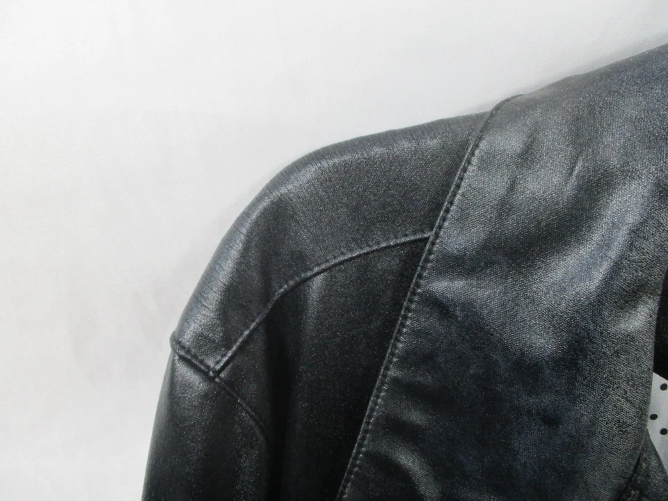 Abrigo Charter Club Mujer XL Negro Imitación Cuero Botón Manga Larga Cuello Poliéster Foto 3 de 4