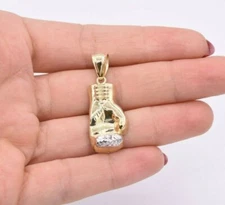 1 1/2" Boxing Glove Pendant Diamond Cut Real 10K Yellow White Two-Tone Gold