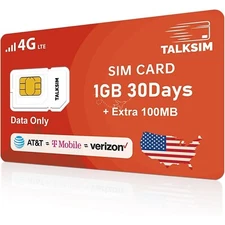 Data SIM Card 1.1GB 30Days Verizon AT&T T-Mobile 4G LTE for Devices