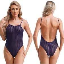 DE~Sexy Damen Bademode High Cut String Trikot Sheer Babydoll Monokini Badeanzug