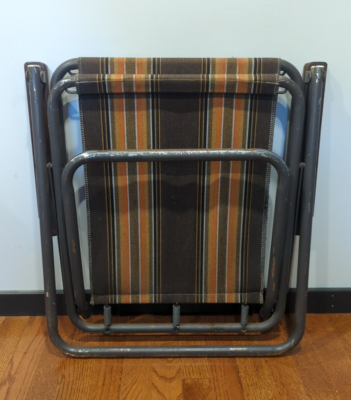 Vtg Zip Dee Brown Stripe Folding Chair Chrome Wood Carefree Vtg Zip Dee Brown Stripe Folding Chair Chrome Wood Carefree