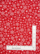 Christmas Snowflake Fabric White on Red Snow Holiday Cotton 23" Length
