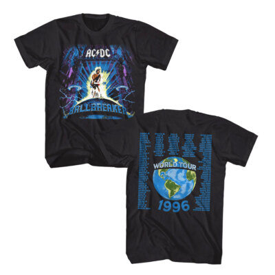 ACDC Ballbreaker World Tour 1996 Men's T Shirt Locations Rock Band