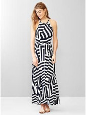 Gap Stripe Panel Maxi Dress, 100% Viscose, Navy Stripe, Size M, NWT