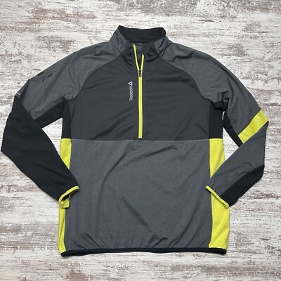 Reebok Shirt Mens XL Gray Yellow Long Sleeve 1/4 Zip PW3R CrossFit Play Warm