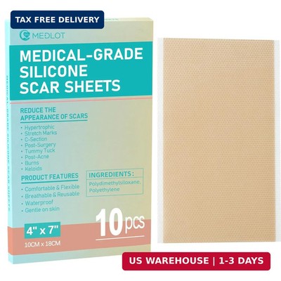 Silicone Scar Sheets, Large 10Pcs 4'' x 7'' Each, Medical Silicone Tape for Scar T