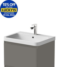 Bathroom 600mm Wash Basin Sink White Gloss Modern Curved Resin 1 Tap Hole