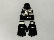 New York Jets Beanie Gloves Set NFL Ultra Game Black Knit Pom Hat OSFM