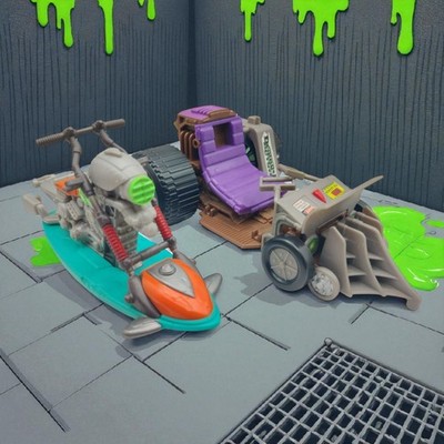 TMNT Vehicle Playmates Viacom Shell Shock Car Cart and Sewer Cruiser Incomplete 