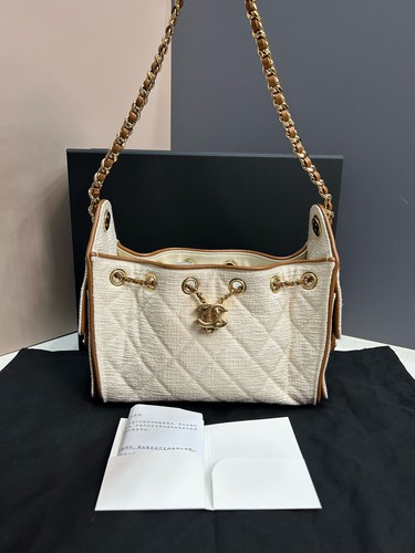 Chanel 25Bag Mini Off white Canvas Calfskin Shoulder Crossbody Bag Duty Paid
