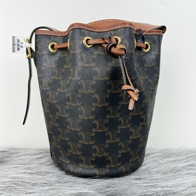 Celine Triomphe Classic Monogram Canvas Drawstring Bucket Bag Brown Women #BE4U