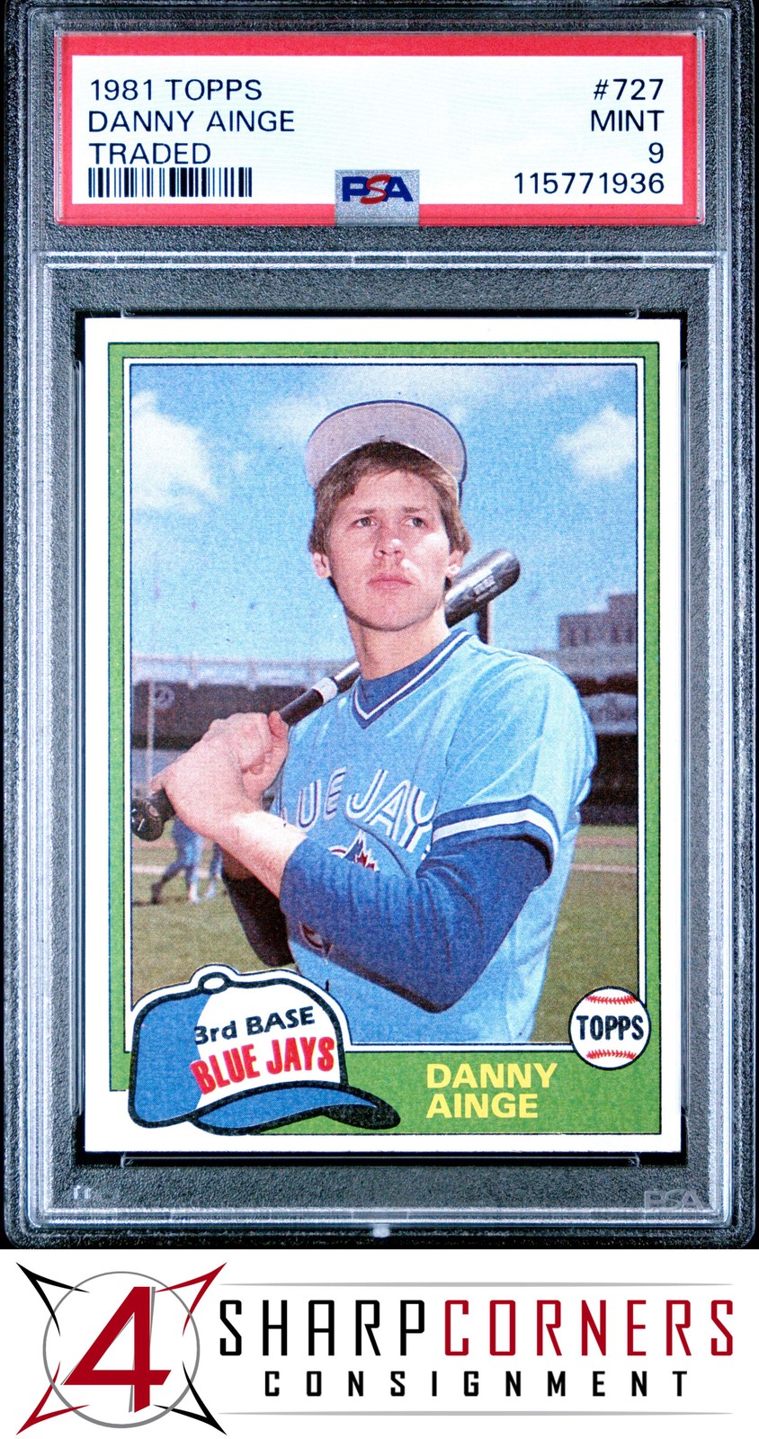 1981 TOPPS TRADED #727 DANNY AINGE RC BLUE JAYS PSA 9