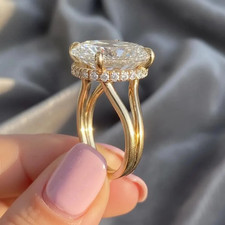 Lab Grown Diamond Wedding Ring 5 Ct Oval-Cut VS1 Hidden Halo 14k Gold