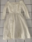 Vintage Portrait Bridal Wedding Dress Ivory Brocade Tafetta Bow Faux Seed Pearls