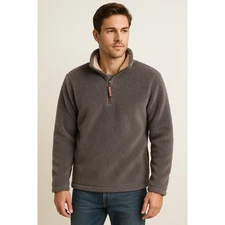 True Grit Men’s Grey Taupe Quarter Zip Fleece Pullover Size Medium