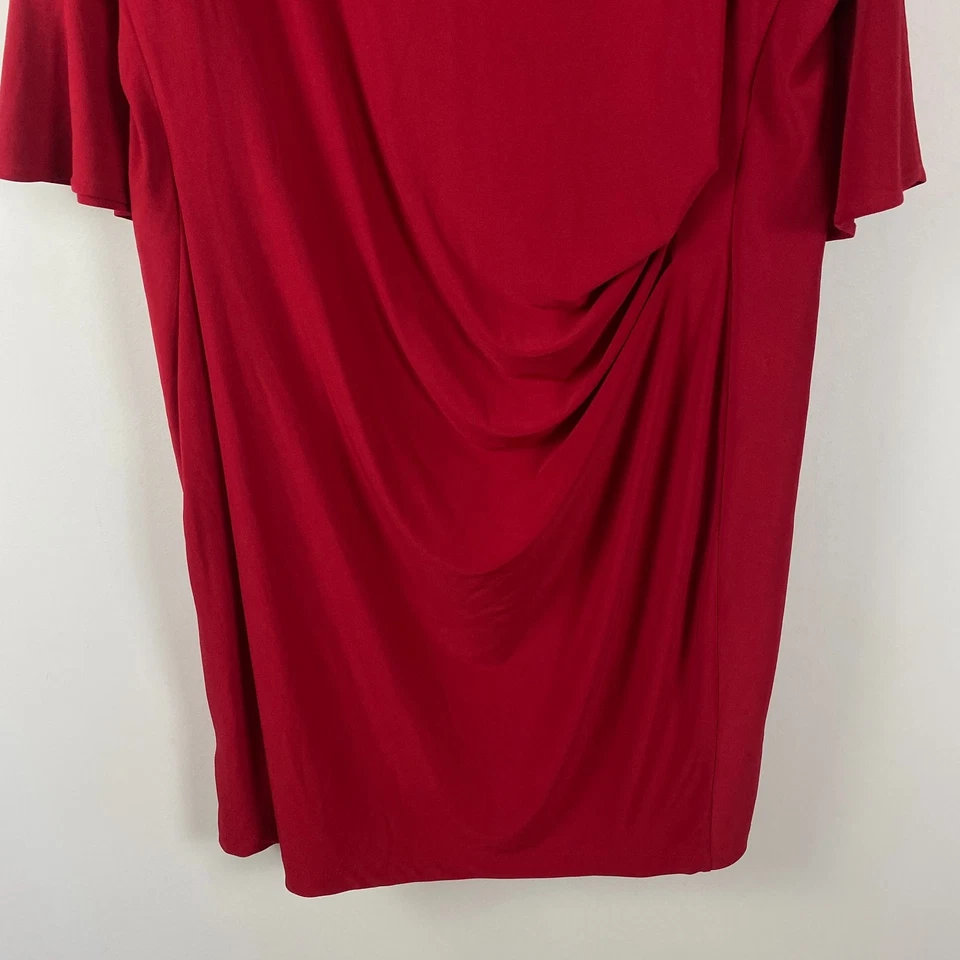 Kasper Dress Size 3X Red 3/4 Bell Sleeves Ruched Side Stretch Lined - Image 3 of 4