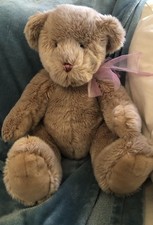 FAO Schwarz Teddy Bear 18  Plush Light Brown Shaggy Stuffie Animal Toy Pink Bow