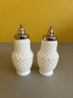 Vintage Hobnail Milk Glass Salt and Pepper Shakers Mid Century Functional White