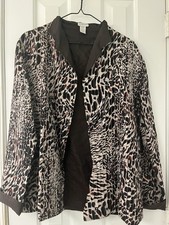 Chico  s Sz 1 Lightwt. Open Jacket, Lined, Brown, Taupe, Brick Colors Animal Prnt