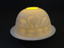 Sorelle Porcelain Lithopane Fairy Lamp Swans & Lillies Tealight Candle Holder 