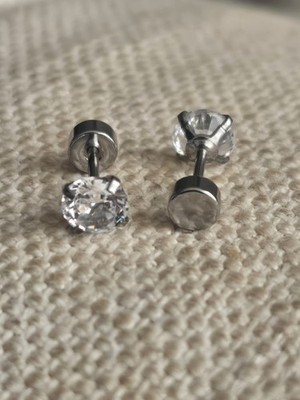 Titan kein Anlaufen flache Rückseite hypoallergen 5 mm weiße Kristall Unisex Ohrringe.